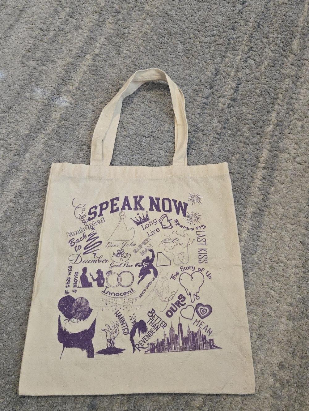 Taylor Swift Speak Now Era Inspired Tote Bag Canvas Purple Graphic Fan Art